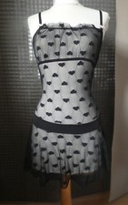 NUISETTE NOIRE ET ROSE FORME TABLIER SOUBRETTE PETITS COEURS TRES SEXY TAILLE M