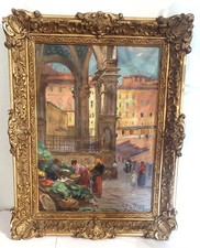 TABLEAU HUILE SUR PANNEAU GEORGES SOUILLET TOURS ITALIE SIENNE PALAZZO 1913