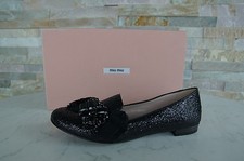 Miu Taille 36,5 Slipper Chaussures Basses Paillettes Lux Noir Neuf Autrefois