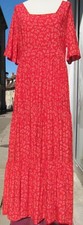 ROBE LONGUE COLINE NEUVE en L - 100 % VISCOSE - ROUGE CORAIL - Fluide -Col carré