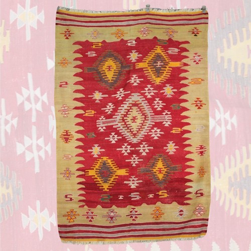 Kilim rouge vintage fait - , main