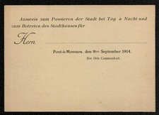 Laisser-passer - Ausweis. Pont-à-Mousson. 1914