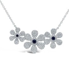 14K or Blanc Diamant Saphir Bleu Fleur Collier Pendentif 0.66 Carats Femmes