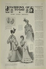 1903 Imprimé ~ Femmes Mode ~ Lin Robes Alencon Dentelle Russe Broderie