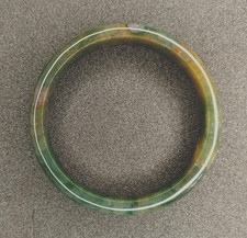 Ancien Bracelet Jonc En Pierre De Jade Vert Marbré.