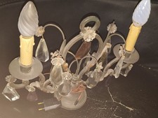 Paire de lampes à poser anciennes – fer forgé & pampilles en verre taillé – 2...