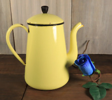 Ancienne Cafétière Émaillée en Tôle Émaillé Jaune Clair et Noir