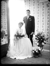 Mariage portrait couple jeunes mariés ancien négatif photo verre an. 1930