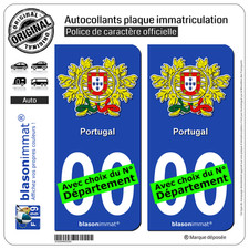 2 Stickers autocollant plaque immatriculation Auto : Portugal - Armoiries