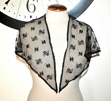 Foulard col triangle rétro en dentelle noire - Mantille vintage fleurs 115x43