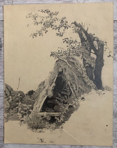 Crayon paysage nature - crayon, cabane