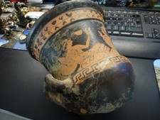 Antique Poterie,col de vase grec,figures rouges,scènes banquet,restauré,H14cm