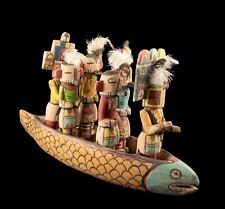 Canoë avec 6 Poupées style Hopi Kachina amérindienne 54 cm