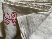 Antique French Vendange Chanvre Homepsun Linen Harvest Tablecloth MONO LC 7ft