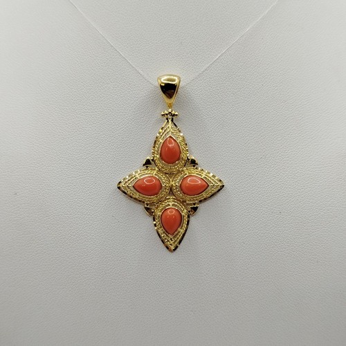 Pendentif croix corail - croix, or