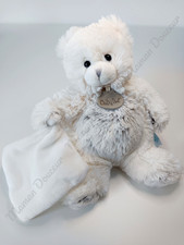Doudou Plat/Mouchoir Pantin Ours Blanc Crème Chiné Gris Les Flocon 20cm Baby Nat