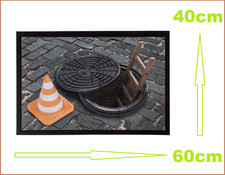 Tapis D'Entrée Kanalschacht 3D Optique Vers Le Monde Souterrain 60x40cm