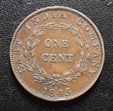 ÉTABLISSEMENTS DES DÉTROITS 1 Cent Victoria East India Company 1845 en cuivre