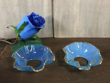 Antique PAIR Murano Gilt Opaline Blue Glass Candle Bobeche Drip Collar 1800s