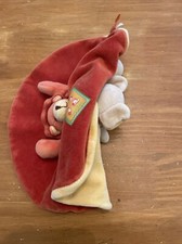 Doudou Moulin Roty Les Loustics Lion Éléphant Plat Rond Réversible Orange Jaune