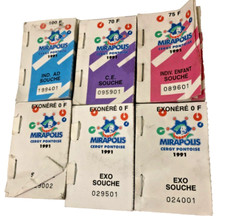 Lot 6 souches abîmées ticket entrées Parc Attraction Mirapolis Vintage 1991 RARE