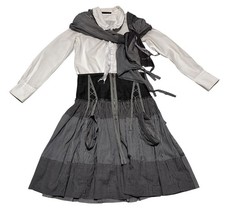 Ensemble chemisier jupe taille haute et étole grise Marithé & François Girbaud