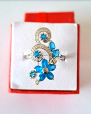 Bague apatite véritable argent 925 / or blanc T 54 +