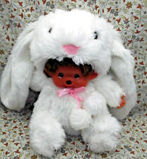 L/ DOUDOU PELUCHE KIKI DEGUISE EN LAPIN BLANC ET ROSE 20/35CM  ETAT NEUF