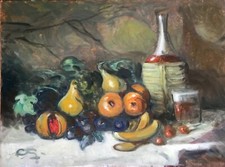 Grand tableau XXe de Louis Fortuney nature morte aux fruits