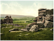 Dartmoor. Hound Tor. PZ Vintage Photochromie, England photochromie, vintage ph