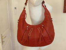 SUPERBE SAC BESACE KATANA CUIR SOUPLE ROUGE GRENAT PORTE EPAULE  MAINS BON ETAT