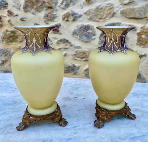 Pair early loetz vases - of,