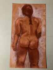 Beau Dessin Nu Art Moderne Fusain Femme Nue Dos Erotique Papier Atelier 1980
