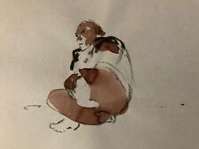 Très Beau Dessin Aquarelle Crayon Homme Assis Nu Portrait Deuxième Moitier XXe