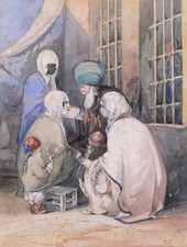 Aquarelle dessin orientaliste encadré tableau scène Algérie Pierre Labouchère