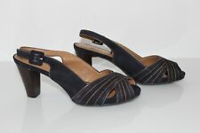 FOOTGLOVE Escarpins Sandales Cuir velours Bleu marine T 39 TBE