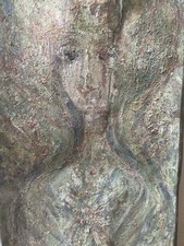 Grande Peinture Sur Zinc Metal Plaque Hsp Circa 1950 Portrait Femme Art Ancien