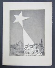 Rare gravure originale publicitaire La Pile Leclanché - en carte de voeux c.1950