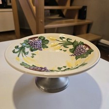 Magnifique Coupe A Fruit Ou Compotier En Barbotine Craquelée Et Etain Années...