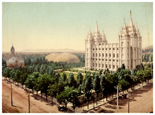 Utah, Salt Lake City, Temple Square (with defect) Vintage photochrom print by De