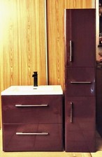 1 meuble vasque et 1 armoire longue assortie, pour salle de bain, 