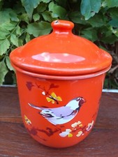 Tasse émaillée avec couvercle motif oiseau floral ancien Cafetiere théière orang