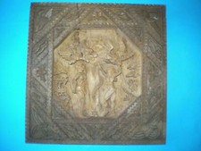 Sculpture / icône ancienne unique sur bois représentant la "Chute d'Adam et E...