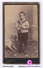 GARÇON AVEC JOUETS FUSIL & FAUX CHIEN, RIFLE, GUN, DOG, TOY, CDV à RENNES -H5