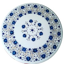 24 " Marbre Café Table Top Main Floral Incrustation Demi-Précieuses Pierres Type