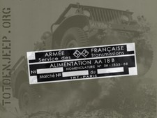label plaque plaquette  poste radio  ALIMENTATION AA18   .  jeep willys  us ww2
