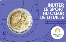 1x 2euro commémorative France 2021 - Jeux Olympique Paris 2024 (neuve) VIOLET