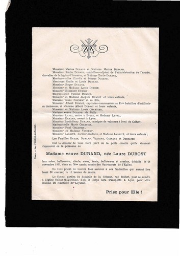 Faire part décès 1891 - décès,