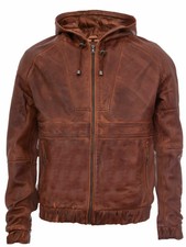 Blouson motard homme 100 % pur cuir marron vintage décontracté zippé à...