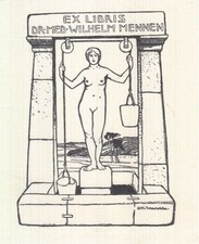 Exlibris Bookplate Cliché Otto Ubbelohde 1867-1922 Nu Féminin Traction Nu